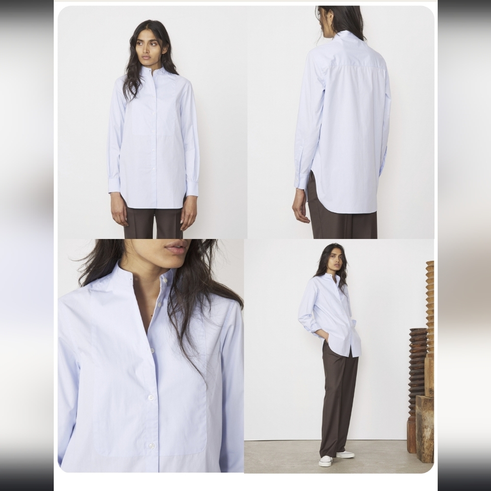 OFFICINE GENERALE - Amelia Organic Cotton Poplin Button Down Shirt - Baby Blue,M